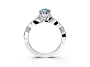 Solitaire Engagement Ring Setting for Fancy Blue Pear-Shaped Center with Carved Leaf Shoulders and Prong Head in Sterling Silver