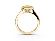 Halo Engagement Ring Setting for Fancy Yellow Emerald Cut Center with Milgrain Pave Band and Bezel Head in Yellow Gold
