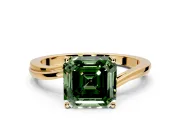 Solitaire Engagement Ring Setting for Fancy Green Asscher Cut Center with Plain Bypass Twist Band and Prong Head in Yellow Gold