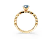Solitaire Engagement Ring Setting for Fancy Blue Pear-Shaped Center with Beaded Bezel Station Band and Prong Head in Yellow Gold