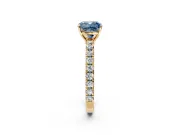 Solitaire Engagement Ring Setting for Fancy Blue Cushion Cut Center with Large Accent Band and Prong Head in Yellow Gold