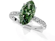 Solitaire Engagement Ring Setting for Fancy Green Marquise Center with Round Cut Pave Band and Prong Head in Sterling Silver