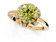 Floral Frame Engagement Ring Setting for Fancy Yellow Round Cut Center with Accent Clusters and Prong Head in Yellow Gold