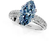 Solitaire Engagement Ring Setting for Fancy Blue Marquise Center with Multi-Row Pave Accents and Basket Head in Platinum
