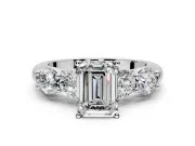 5 Stone Engagement Ring Setting for Emerald Cut Center with Graduated Accents and Prong Head in White Gold