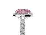 Halo Engagement Ring Setting for Fancy Pink Radiant Cut Center with Full Pave Band and Prong Head in Sterling Silver