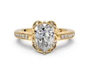 Floral Engagement Ring Setting for Pear-Shaped Center with Four Accent Clusters and Prong Head in Yellow Gold