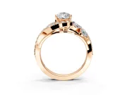 Halo Engagement Ring Setting for Pear-Shaped Center with Marquise and Pave Bypass Band and Prong Head in Rose Gold