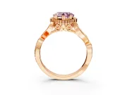 Halo Engagement Ring Setting for Fancy Pink Heart-Shaped Center with Leaf Motif Split Shank and Prong Head in Rose Gold