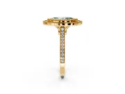 Halo Engagement Ring Setting for Fancy Green Marquise Center with Milgrain Frame, Pave Band and Prong Head in Yellow Gold