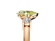 3 Stone Engagement Ring Setting for Fancy Yellow Pear-Shaped Center with Wide Plain Band and Prong Head in Rose Gold