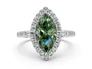 Pave Halo Engagement Ring Setting for Fancy Green Marquise Center with Single Row Pave Band and Prong Head in Sterling Silver