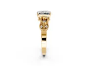 Leaf Engagement Ring Setting for Radiant Cut Center with Milgrain Accent Band and Prong Head in Yellow Gold