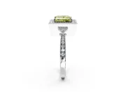 Halo Engagement Ring Setting for Fancy Yellow Princess Cut Center with Milgrain Rim, Pave Band and Prong Head in Sterling Silver