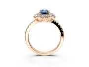 Floral Halo Engagement Ring Setting for Fancy Blue Emerald Cut Center with Pave Accents and Prong Head in Rose Gold