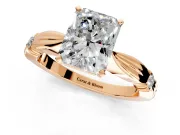 Solitaire Engagement Ring Setting for Radiant Cut Center with Carved Leaf Shoulders and Prong Head in Rose Gold