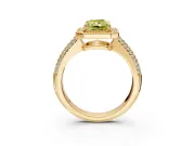 Milgrain Halo Engagement Ring Setting for Fancy Yellow Radiant Cut Center with Three-Sided Pave Band and Prong Head in Yellow Gold