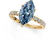 Solitaire Engagement Ring Setting for Fancy Blue Marquise Center with Shared-Prong Accents and Prong Head in Yellow Gold