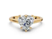 Solitaire Engagement Ring Setting for Heart-Shaped Center with Cathedral Band and Prong Head in Yellow Gold