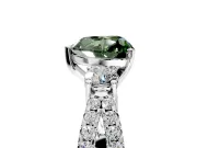 3 Stone Engagement Ring Setting for Fancy Green Heart-Shaped Center with Pave Split Shank and Prong Head in Sterling Silver