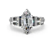 Channel-Set Engagement Ring Setting for Marquise Center with Baguette Band and Prong Head in Sterling Silver