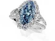 Halo Engagement Ring Setting for Fancy Blue Marquise Center with Two-Strand Split Shank and Prong Head in Sterling Silver