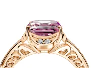 Floral Engagement Ring Setting for Fancy Pink Asscher Cut Center with Four Accent Clusters and Prong Head in Rose Gold