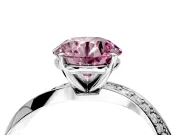 Side Accent Engagement Ring Setting for Fancy Pink Round Cut Center with Accent Shoulders and Prong Head in White Gold