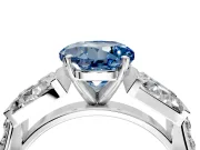 Channel-Set Engagement Ring Setting for Fancy Blue Round Cut Center with Baguette Band and Prong Head in Platinum