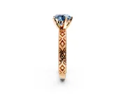 Solitaire Engagement Ring Setting for Fancy Blue Heart-Shaped Center with Milgrain X Pattern Band and Prong Head in Rose Gold