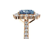 Halo Engagement Ring Setting for Fancy Blue Radiant Cut Center with Single-Row Pave, Open Basket and Prong Head in Rose Gold