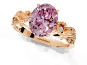 Leaf Engagement Ring Setting for Fancy Pink Oval Center with Milgrain Accent Band and Prong Head in Rose Gold