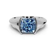 Tension Engagement Ring Setting for Fancy Blue Princess Cut Center with Wide Tapered Band and Tension Head in Platinum