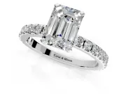 Solitaire Engagement Ring Setting for Emerald Cut Center with Fine Pave Band and Claw Prong Head in Platinum