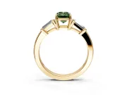 3 Stone Engagement Ring Setting for Fancy Green Emerald Cut Center with Baguette Accents and Prong Head in Yellow Gold