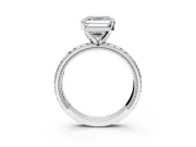 Solitaire Engagement Ring Setting for Asscher Cut Center with Milgrain X Pattern Band and Prong Head in Platinum