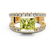 Solitaire Engagement Ring Setting for Fancy Yellow Princess Cut Center with Wide-Open Split Shank and Prong Head in Yellow Gold