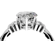 Solitaire Engagement Ring Setting for Heart-Shaped Center with Grooved Bar Accent Band and Prong Head in Platinum