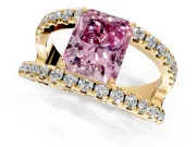 Solitaire Engagement Ring Setting for Fancy Pink Radiant Cut Center with Wide-Open Split Shank and Prong Head in Yellow Gold
