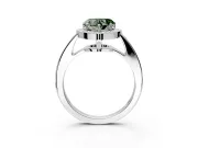 Bezel-Framed Halo Engagement Ring Setting for Fancy Green Heart-Shaped Center with Pave Band and Prong Head in White Gold