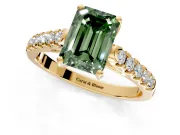 Solitaire Engagement Ring Setting for Fancy Green Emerald Cut Center with Partway Pave Band and Prong Head in Yellow Gold