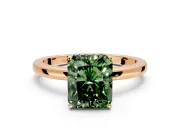 Solitaire Engagement Ring Setting for Fancy Green Radiant Cut Center with Fine Wire Band and Prong Head in Rose Gold