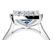 Single Halo Engagement Ring Setting for Fancy Blue Princess Cut Center with Corner Claws, Plain Band and Prong Head in Platinum