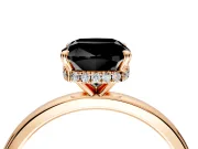 Hidden Halo Engagement Ring Setting for Fancy Black Cushion Cut Center with Plain Band and Tall Prong Head in Rose Gold