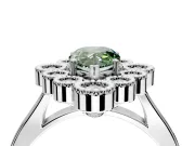 Cluster Halo Engagement Ring Setting for Fancy Green Pear-Shaped Center with Milgrain Bezel Accents and Prong Head in Sterling Silver