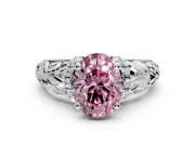 Solitaire Engagement Ring Setting for Fancy Pink Oval Center with Filigree Accent Basket and Prong Head in Platinum