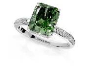 Hidden Halo Engagement Ring Setting for Fancy Green Radiant Cut Center with Pave Band and Prong Head in Sterling Silver