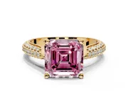 Solitaire Engagement Ring Setting for Fancy Pink Asscher Cut Center with Multi-Row Accents and Prong Head in Yellow Gold
