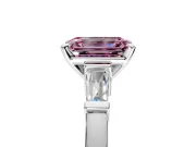 3 Stone Engagement Ring Setting for Fancy Pink Emerald Cut Center with Channel Baguette Accents and Prong Head in White Gold