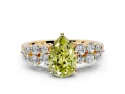 Cluster Engagement Ring Setting for Fancy Yellow Pear-Shaped Center with 2-Row Shoulder Clusters and Prong Head in Yellow Gold